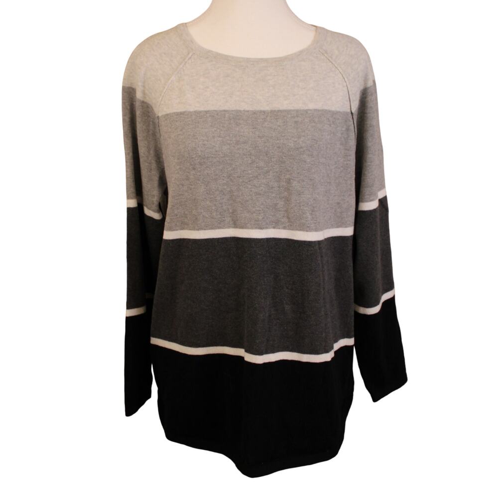 Karen Scott Gray/Black Color Block Scoop Neck Tunic Sweater Sz L